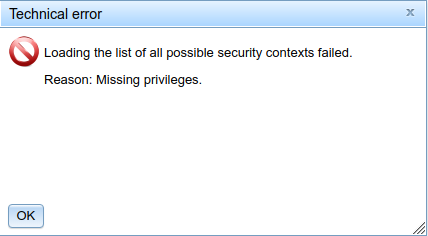 Missing privileges: Security Context