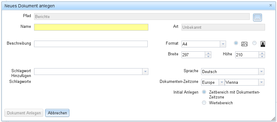 Dialog: Neues Dokument