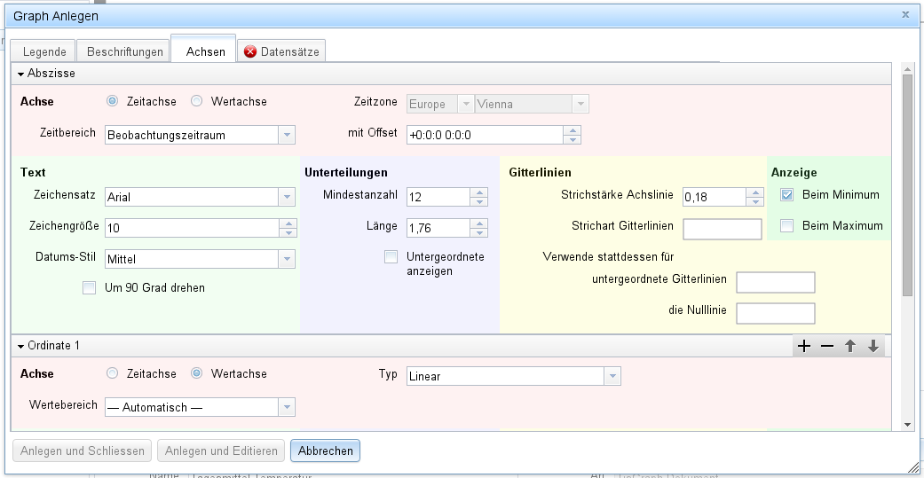 Graph-Dialog: Achsen