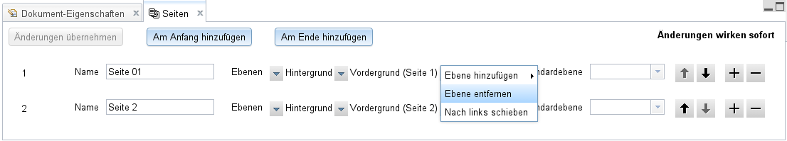 Seiten und Ebenenzuordnung