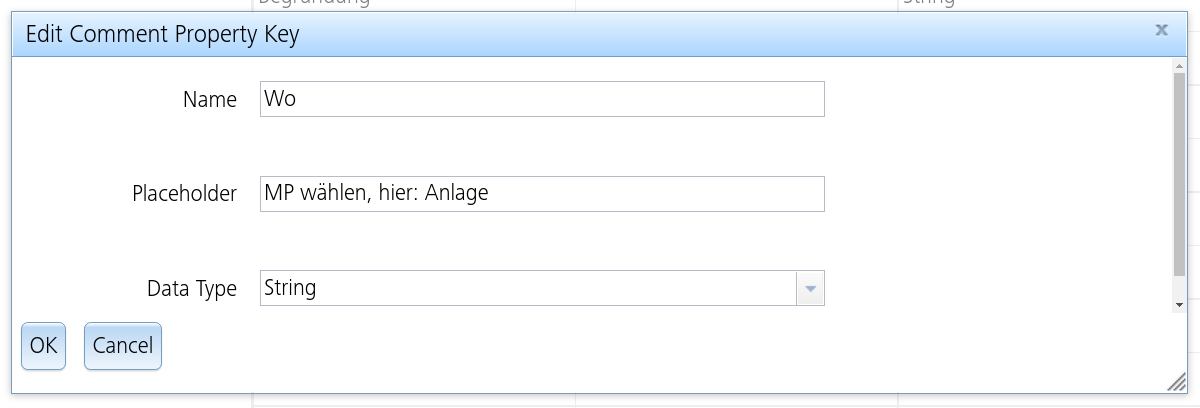 comment property dialog