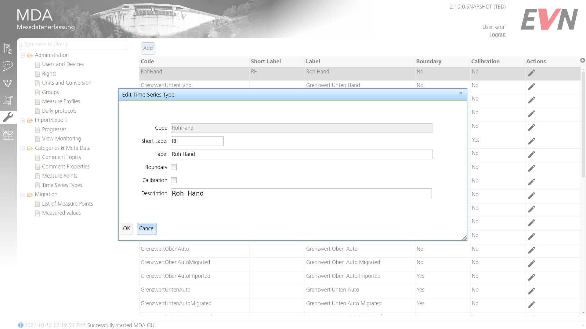 Time Series Type Edit Dialog